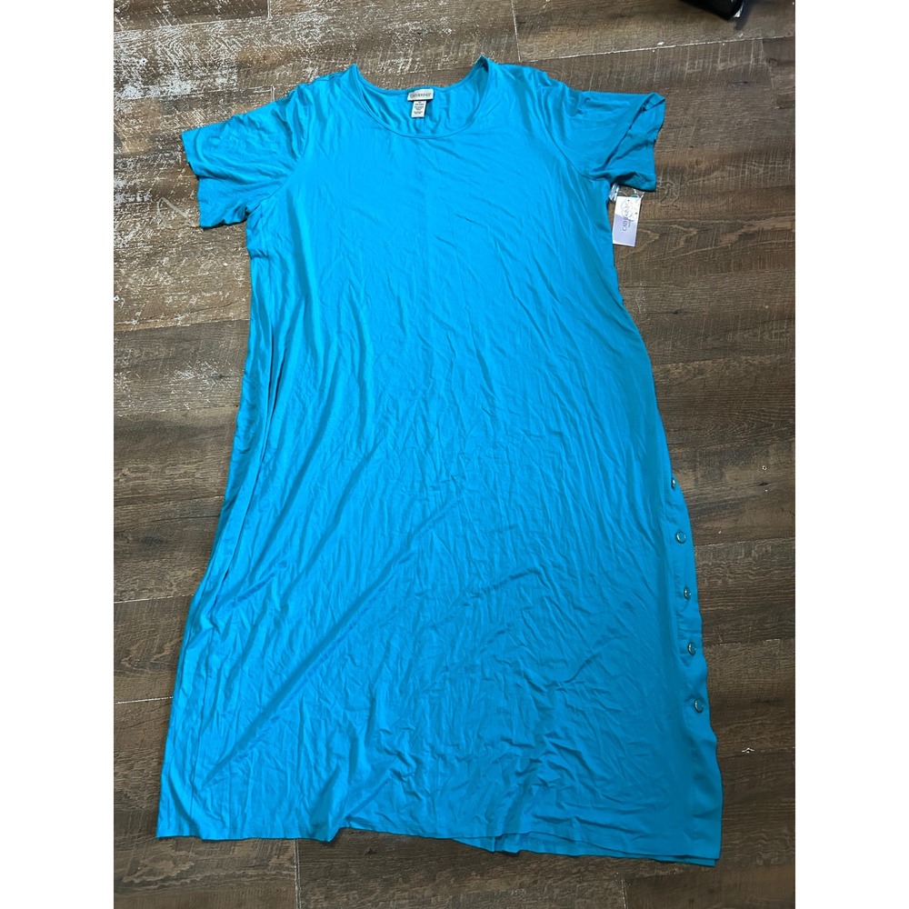 Catherines Womens‎ 3X 26/28W Turquoise Blue Side Button Maxi T-Shirt Dress NWT